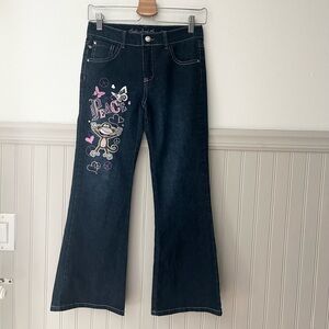 Y2K Bobby Jack Jeans Girls Size 12 Dark Wash Flare Peace Monkey